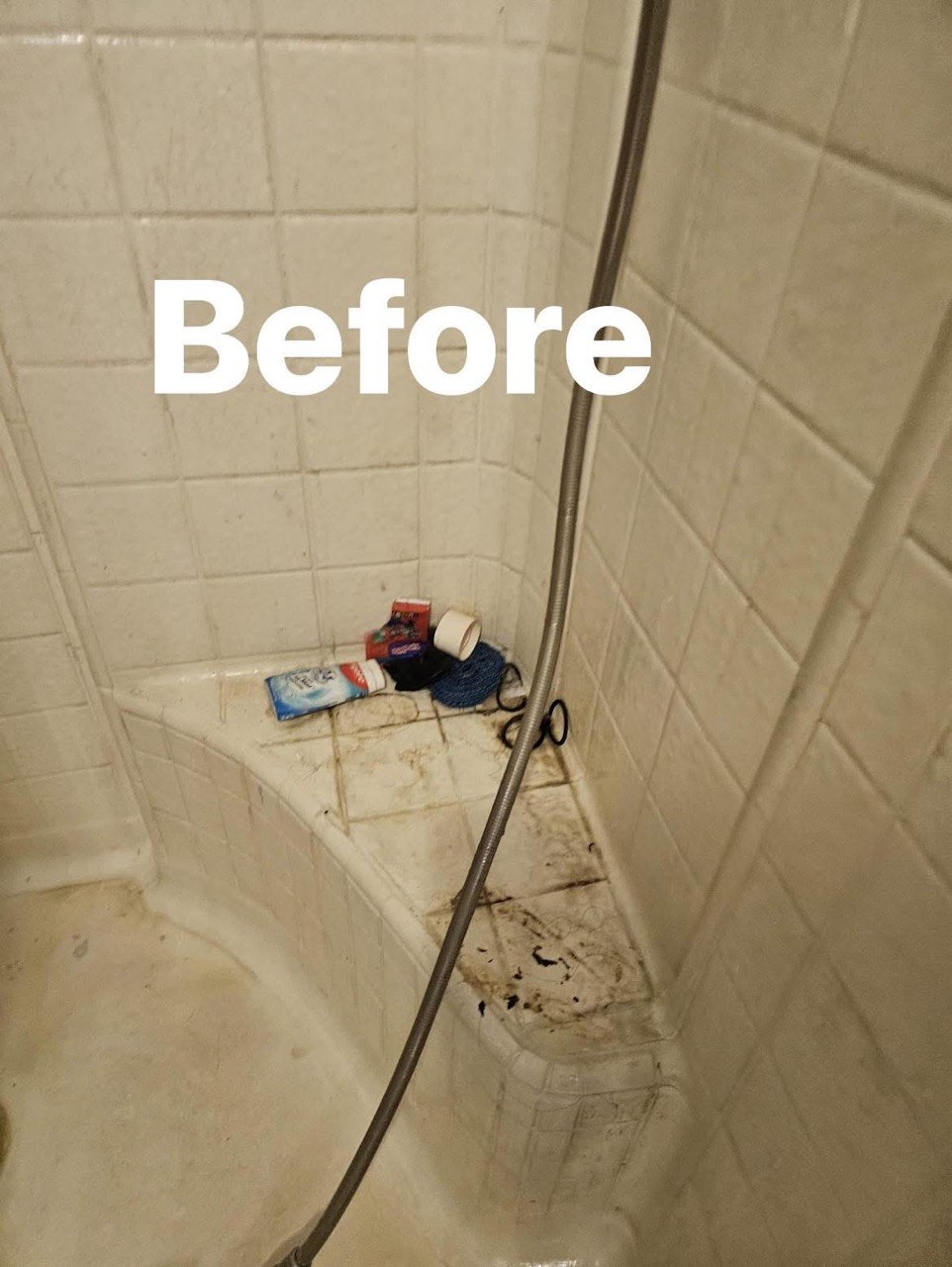 Dirty shower before cleaning